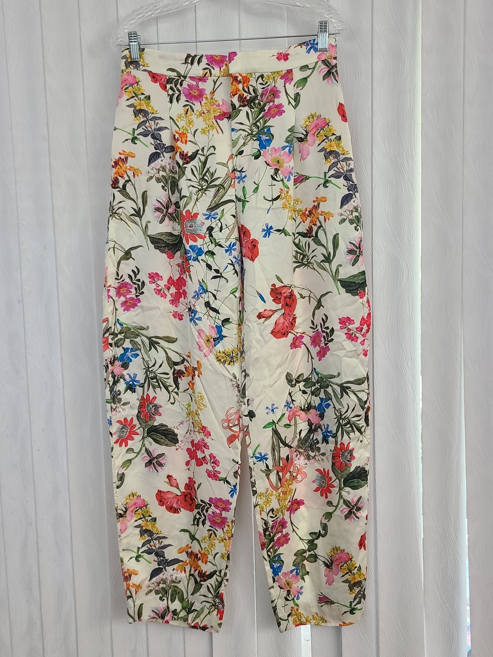 NWT Zara M Ivory Vibrant Multicolor Botanical Floral Lightweight High Waist Pant